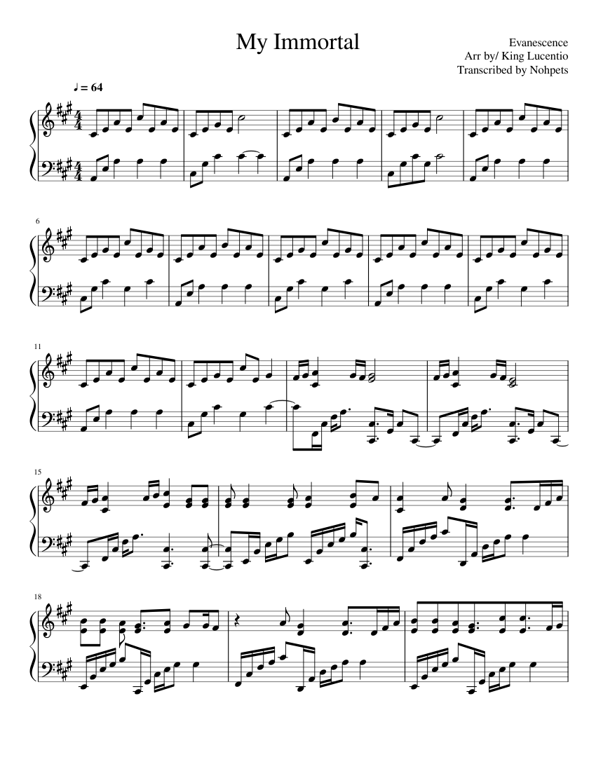 My Immortal Evanescence Sheet Music for Piano (Solo)