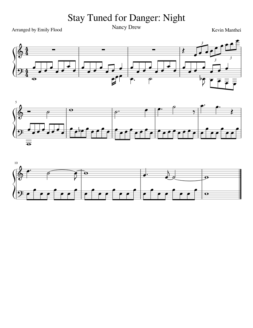 Stay Tuned for Danger Night Sheet Music for Piano (Solo)