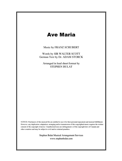 Ave Maria (Schubert) - Lead sheet (key of G) (Arr. Stephen Bulat) - Franz Schubert (Large Ensemble)