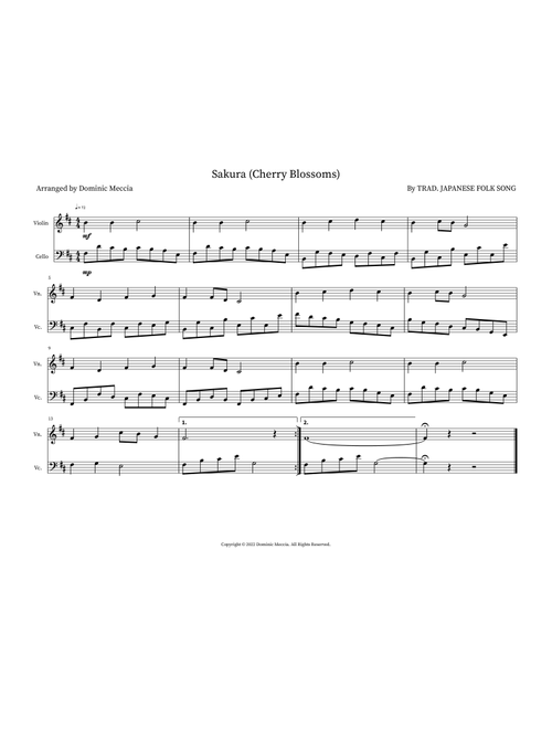 Sakura (Cherry Blossoms) (Arr. Dominic Meccia) - Trad. Japanese Folk Song (Instrumental Duet)
