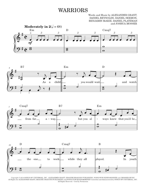 Warriors - Imagine Dragons (Easy Piano)