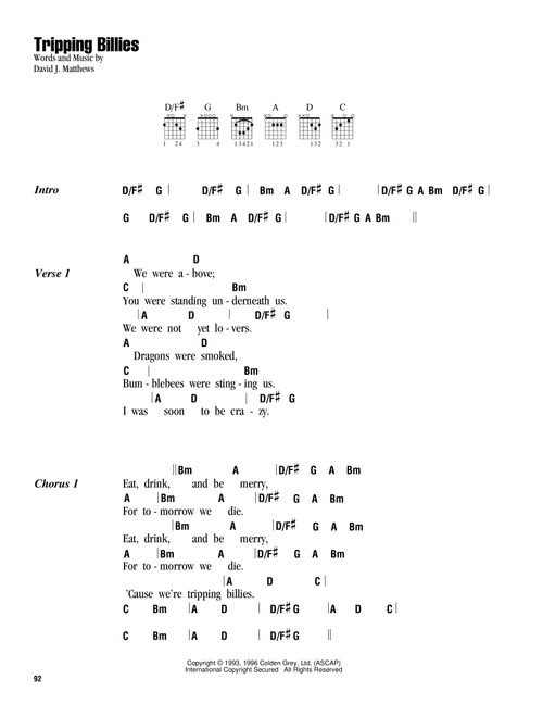 Tripping Billies - Dave Matthews Band (Guitar Chords-Lyrics)