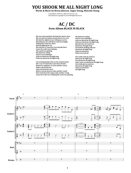 You Shook Me All Night Long (Arr. from68) - AC/DC (Guitar Tab)