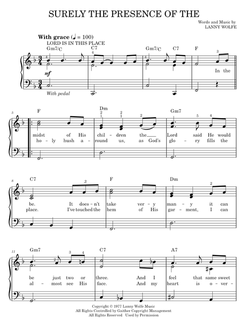Surely The Presence Of The Lord Is In This Place - The Lanny Wolfe Trio (Easy Piano)
