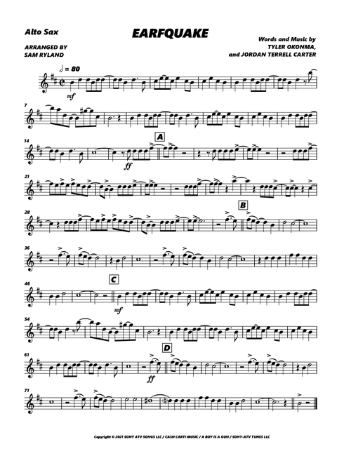 Earfquake (Arr. Sam Ryland) - Jordan Terrell Carter, Tyler Okonma (Alto Sax Solo)