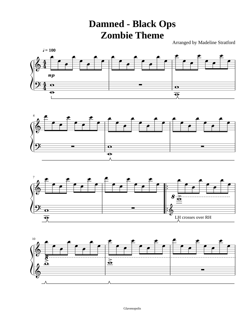 Damned Black Ops Zombie Theme for Piano Sheet music for Piano (Solo