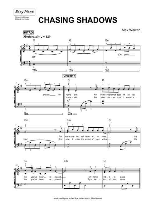 Chasing Shadows - Alex Warren (Easy Piano)