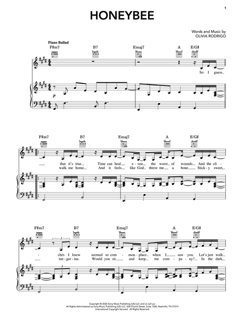 honeybee - Olivia Rodrigo (Piano-Vocal-Guitar)