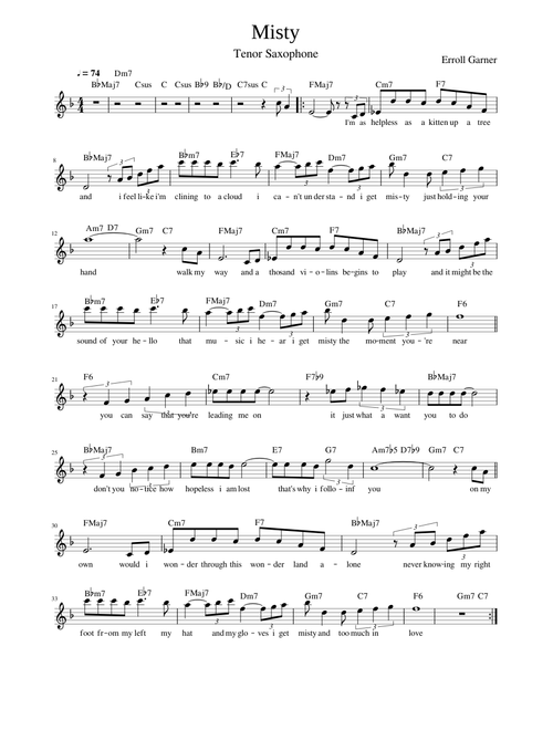 Erroll Garner - Misty (Tenor Saxophone Eb)