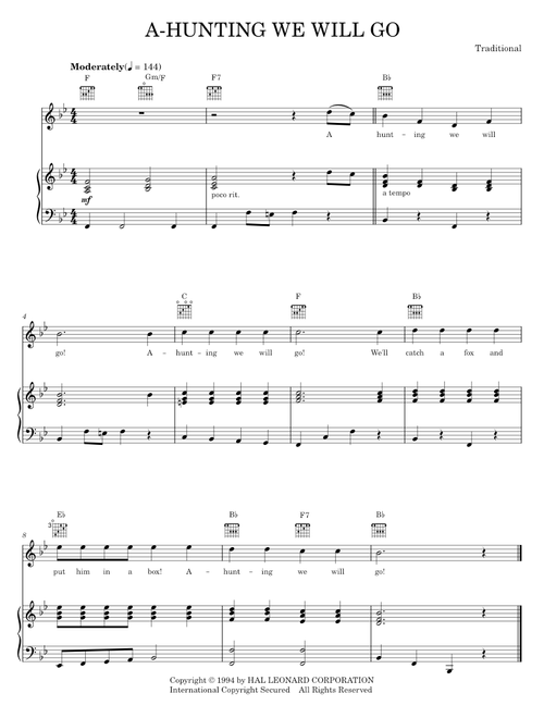A-Hunting We Will Go - Traditional Caribbean (Piano-Vocal-Guitar)
