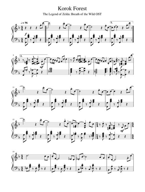 The Legend of Zelda: Breath of the Wild OST : Korok Forest (Piano Sheet)