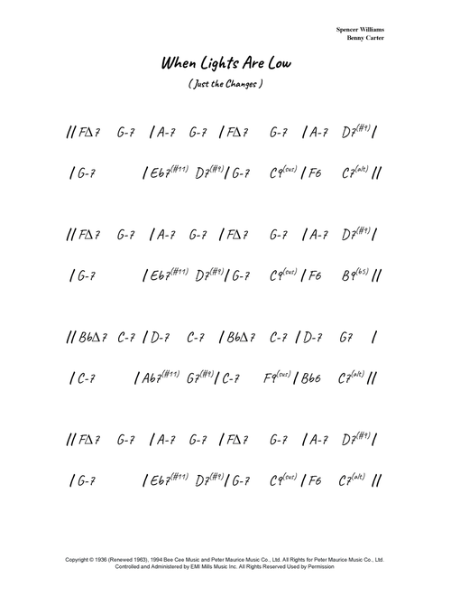 When Lights Are Low (Arr. Bronson Ferdinand Wright) - Benny Carter, Spencer Williams (Lead Sheet - Fake Book)