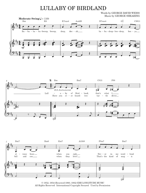 Lullaby Of Birdland - Count Basie, Duke Ellington, Ella Fitzgerald, George Shearing, Mel Torme, Sara (Piano Vocal)