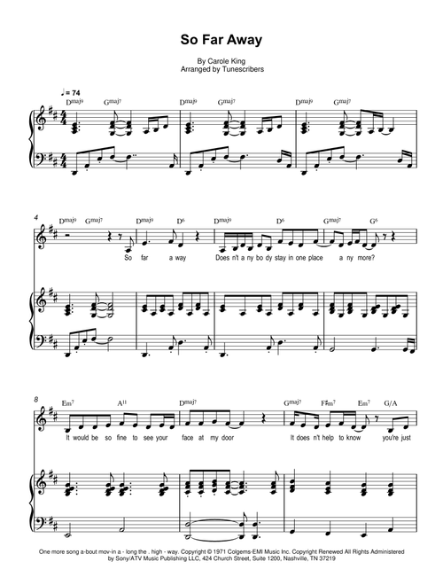 So Far Away (Arr. Tunescribers) - Carole King (Piano Vocal)