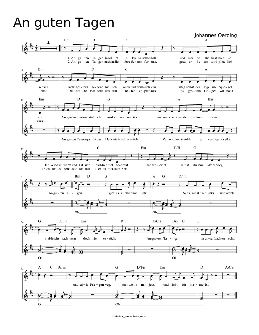 An guten tagen Johannes Oerding An