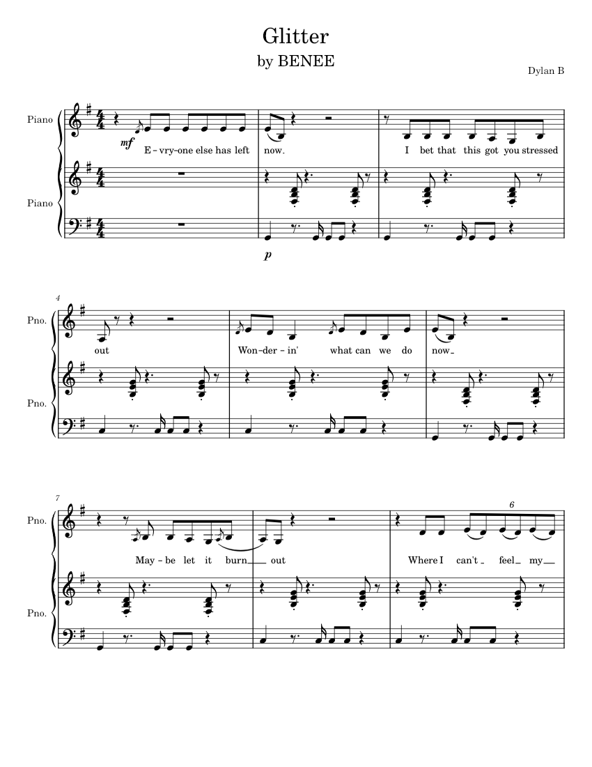 BENEE - Glitter Sheet Music for Piano (Piano-Voice) | MuseScore.com
