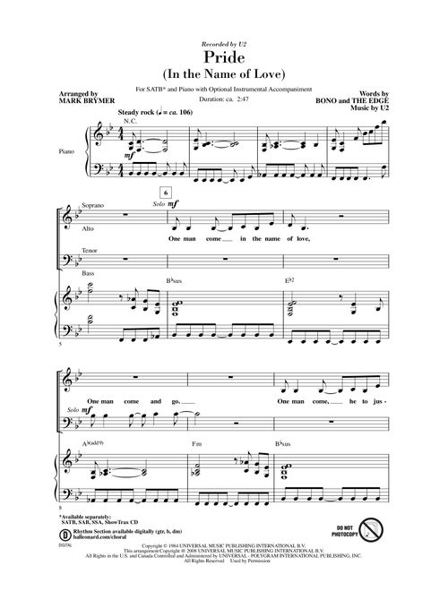 Pride (In The Name Of Love) (arr. Mark Brymer) - U2 (Choral, SATB)