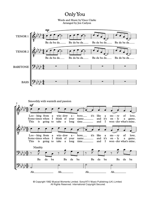 Only You (Arr. Jon Carlyon) - Vince Clarke (Choral, TTBB)