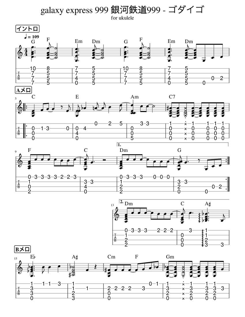 The galaxy express 999 銀河鉄道999 – ゴダイゴ Sheet Music and Tab