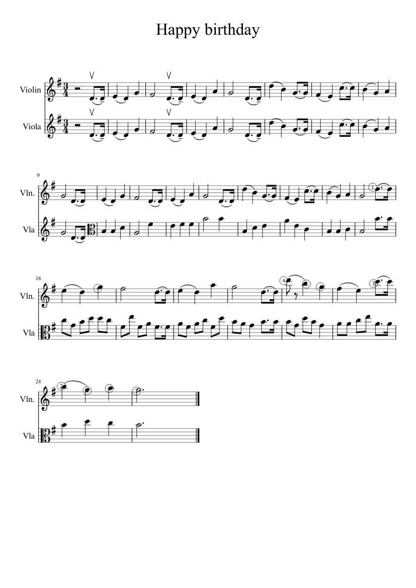 Birthday (violin and viola) Sheet for Viola (String Duet) | Musescore.com