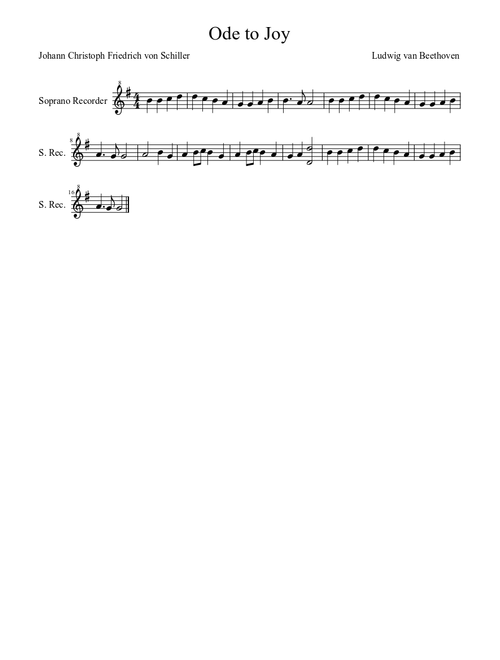 Ode to Joy (Sheet Music for Recorder)