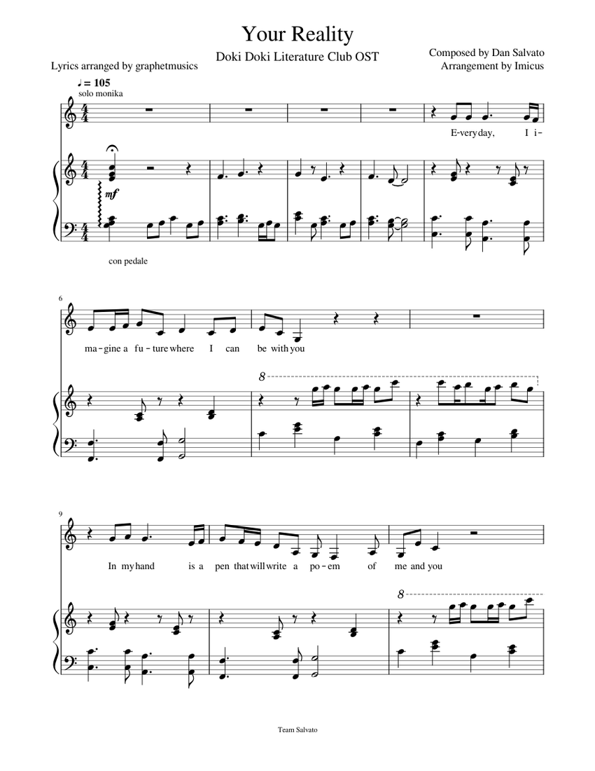 para mi pedestal Bienes DDLC OST - Your Reality (Piano and Lyrics) Sheet music for Piano (Solo) |  Musescore.com