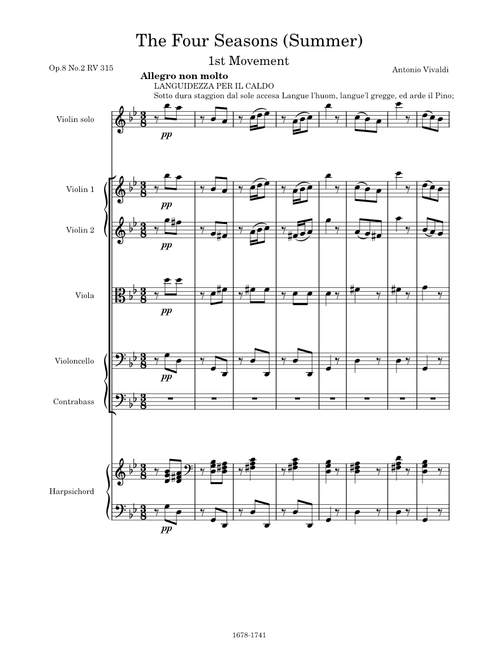 The Four Seasons, Op. 8 No.2 RV 315 (Summer), 1st Movement (Allegro non molto) – Antonio Vivaldi