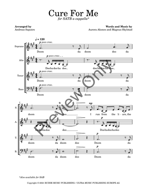 Cure For Me (Arr. Andreas Saputro) - Magnus Skylstad, Aurora Aksnes (Choral, SATB)