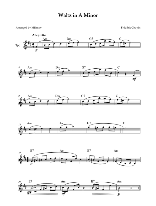 Waltz in A Minor | B. 150, Op. Posth. | Chopin | Trumpet | Chords (Arr. Milanov) - Frédéric Chopin (Trumpet Solo)