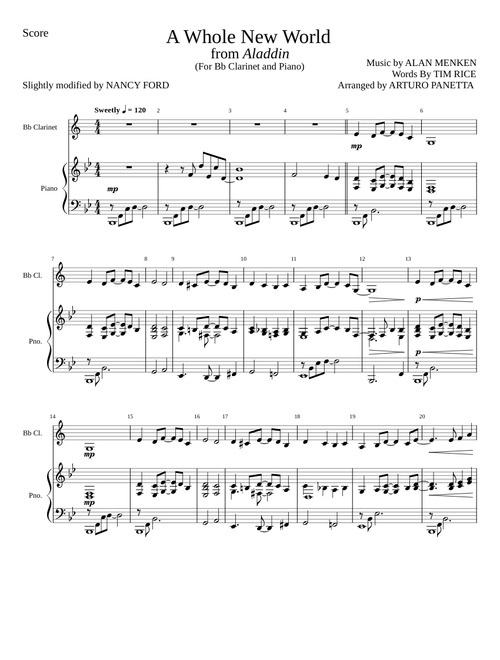 A Whole New World – Alan Menken (Bb Clarinet and Piano)