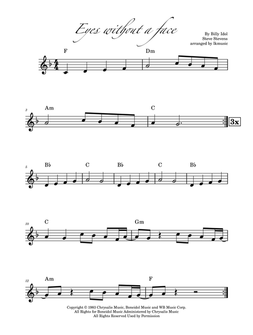 Eyes Without A Face (Arr. Lkmusic) - Billy Idol (Clarinet Solo)