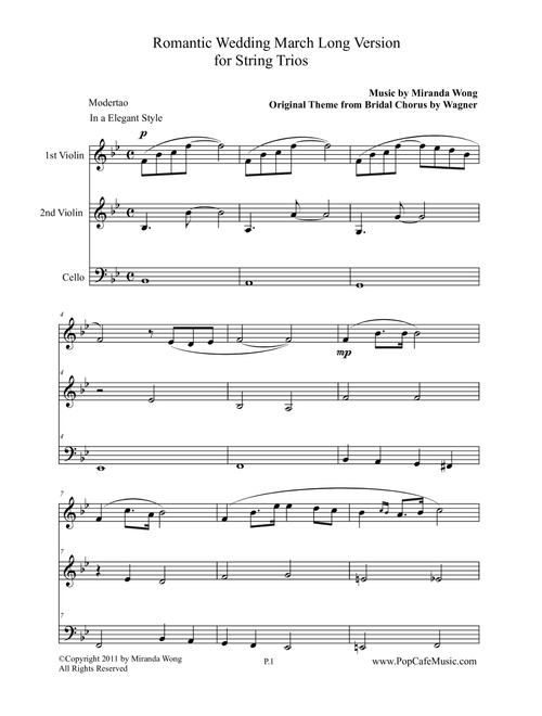 Romantic Wedding March - Long Version for 2 Violins & Cello (String Trios) (Arr. Miranda Wong) - Wagner & Miranda Wong (Instrumental Duet)