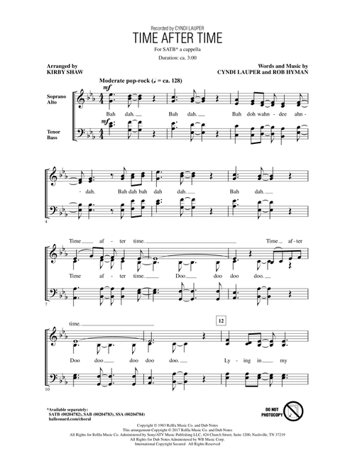 Time After Time (Arr. Kirby Shaw) - Inoj, Cyndi Lauper, Cyndi Lauper featuring Sarah McLachlan (Choral, SATB)