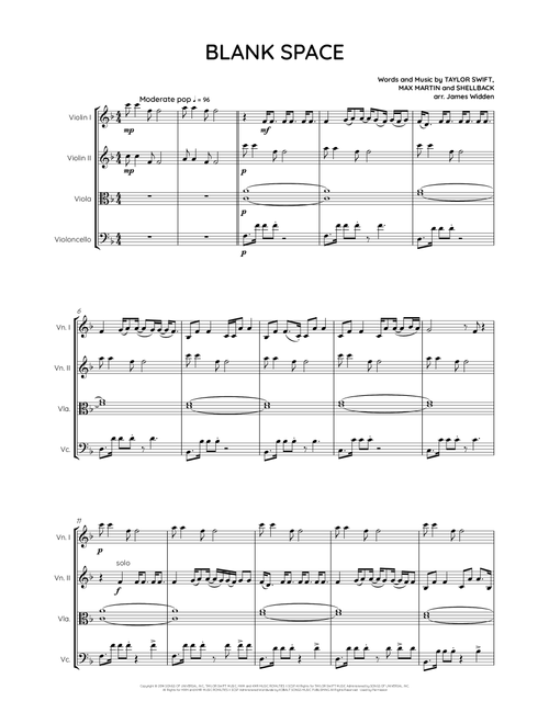 Blank Space (Arr. James Widden) - Taylor Swift (String Quartet)