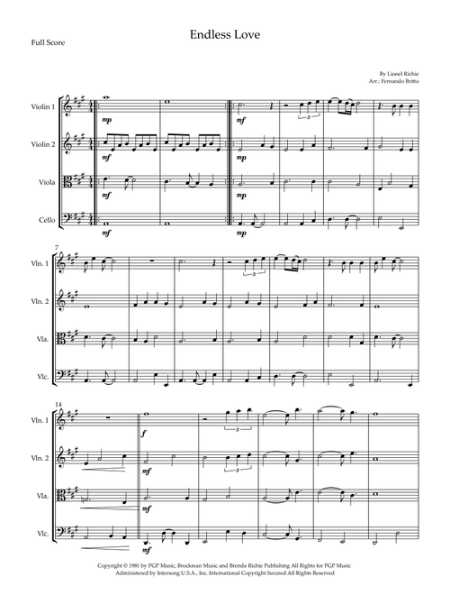 Endless Love (Arr. Fernando Britto) - Diana Ross & Lionel Richie (String Quartet)