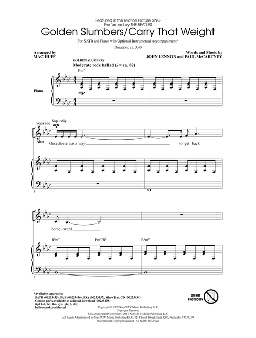 Golden Slumbers/Carry That Weight (from Sing) (arr. Mac Huff) - Jennifer Hudson, The Beatles (Choral, SATB)