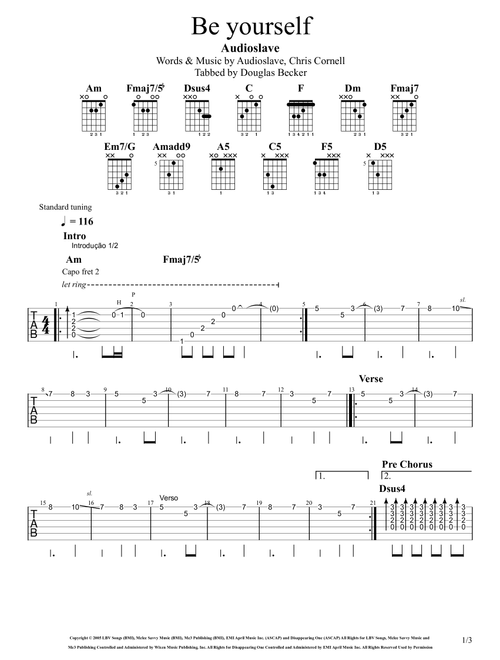 Be Yourself (Arr. Douglas Becker) - Audioslave (Guitar Tab)