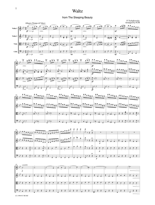 Tchaikowsky  Waltz from The Sleeping Beauty, for string quartet, CT003 (Arr. FCMUSIC) (String Quartet)