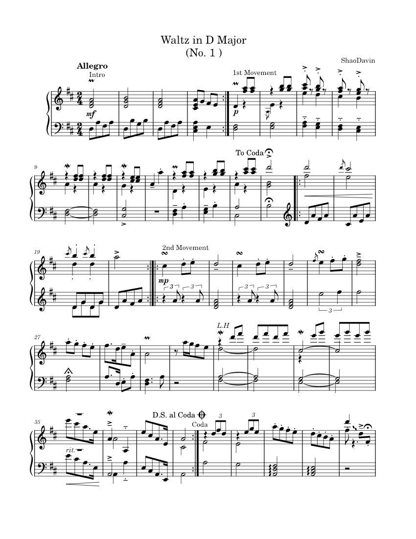 Waltz in D Major – ShaoDavin Musescore Sheet music for Piano (Solo ...