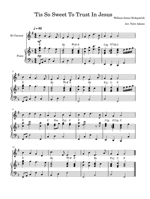 'Tis So Sweet To Trust In Jesus (Arr. Tyler Adams) - William James Kirkpatrick (Clarinet and Piano)