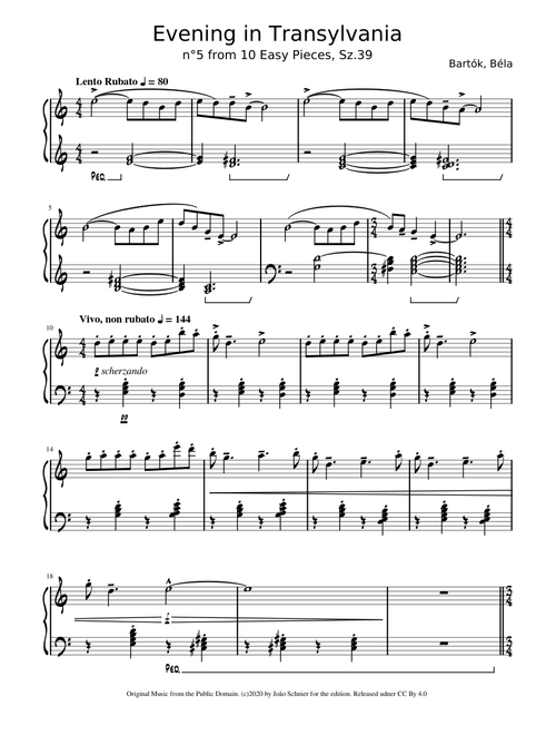 Bartok, Bela - 10 Easy Pieces, Sz.39, n°5 : Evening in Transylvania #NV2020