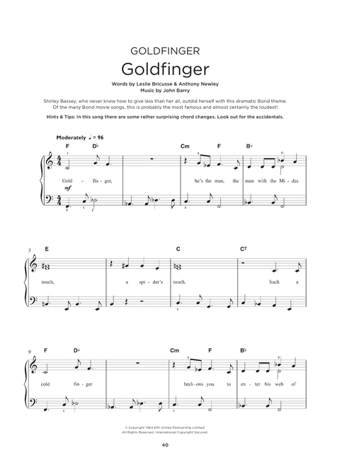 Goldfinger - Shirley Bassey (Really Easy Piano)