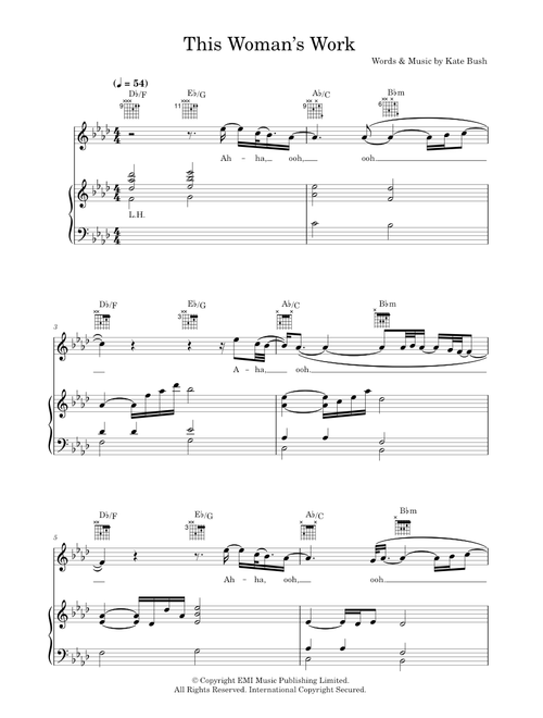This Woman's Work - Kate Bush (Piano-Vocal-Guitar (Piano Accompaniment))