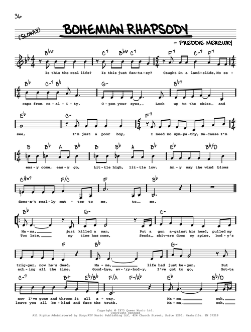 Bohemian Rhapsody - Queen (Real Book - Melody-Chords-Lyrics)