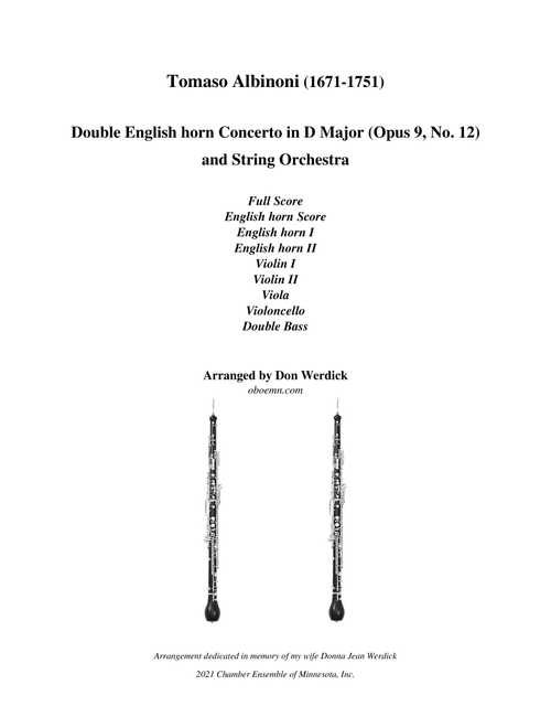 Double English horn Concerto in D Major, Op. 9 No. 12 and String Orchestra (Arr. Don Werdick (1946 - )) - Tomaso Albinoni (1671-1751) (Small Ensemble)