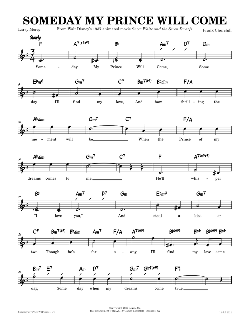 Someday My Prince Will Come [lead sheet - key of F] Sheet music 