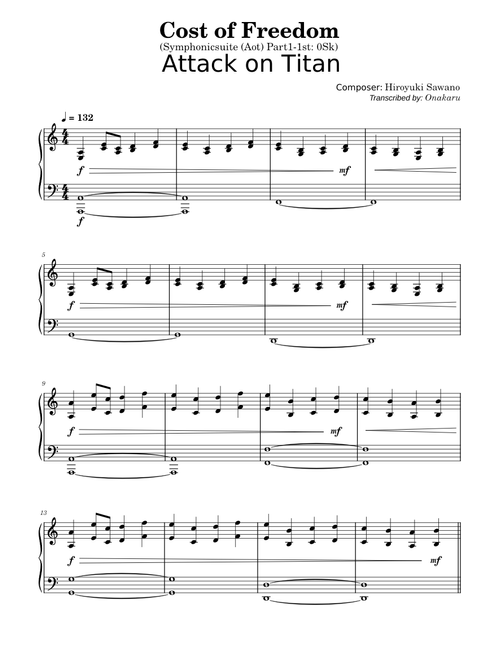 Cost of Freedom - Attack on Titan (Season 3) [Hiroyuki Sawano] (Transcribed by Onakaru)