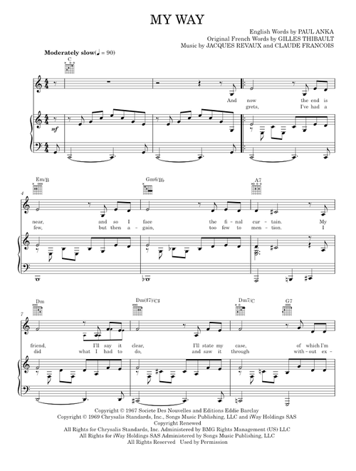 My Way - Elvis Presley, Frank Sinatra, Paul Anka (Piano-Vocal-Guitar)