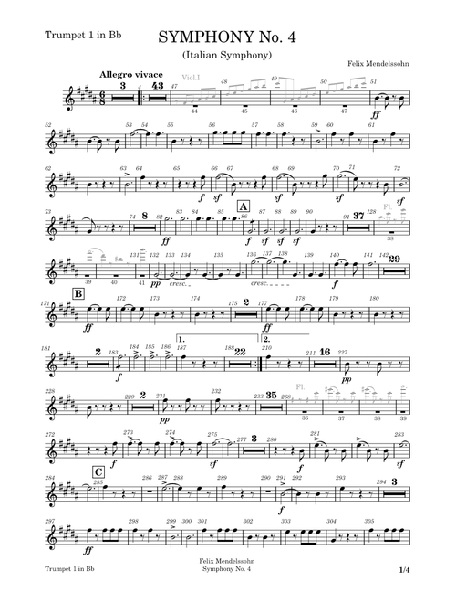 Symphony No.4, Op.90 – Trumpet 1 in Bb - Felix Mendelssohn