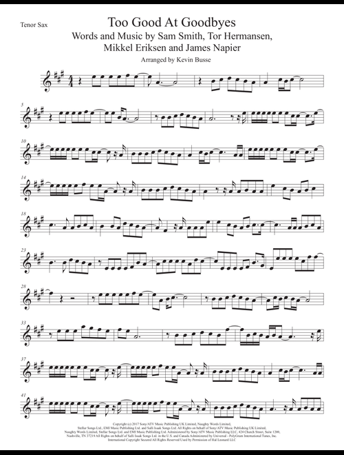 Too Good At Goodbyes (Arr. Kevin Busse) - Sam Smith (Tenor Sax Solo)